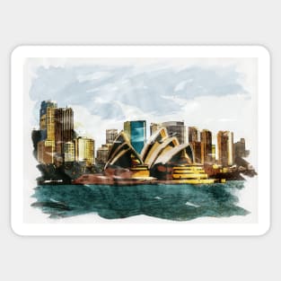 Sydney Australia Opera House Waterfront Watercolor Travel Painting Sticker